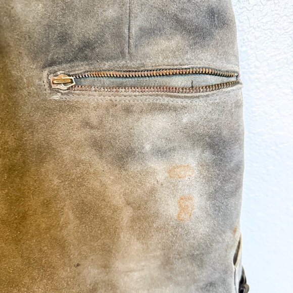 Vintage Green Suede Lederhosen Deer Crest Women's Oktoberfest Folk Costume - Picture 8 of 11